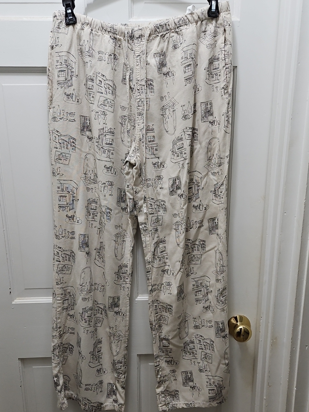 Women's Beige Printed Linen Casual Pants Size L
